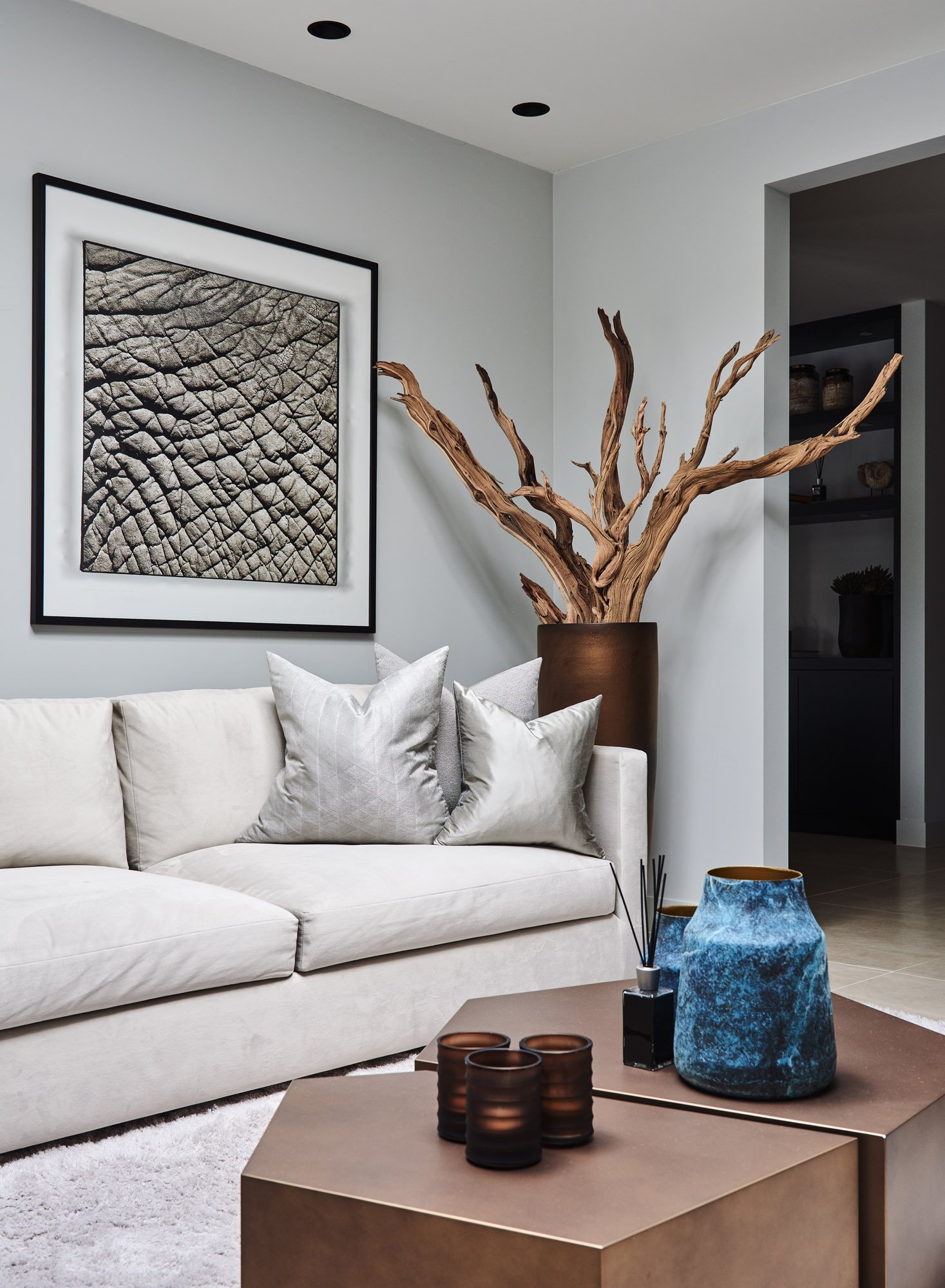 luxurious interior design couch beige tree detail