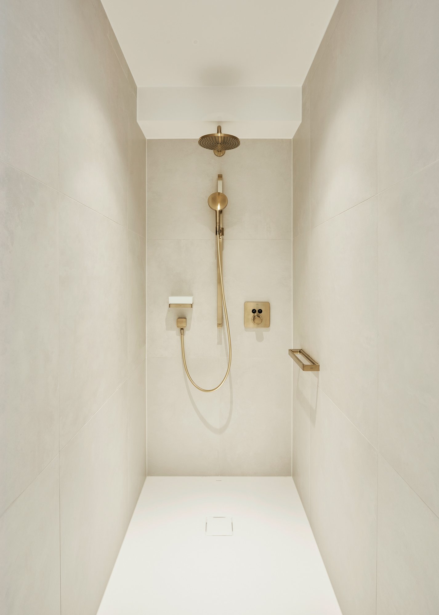 interior design bright bathroom marble white gold shower